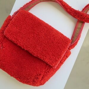 Vintage Handmade in Mexico Red Yarn Purse